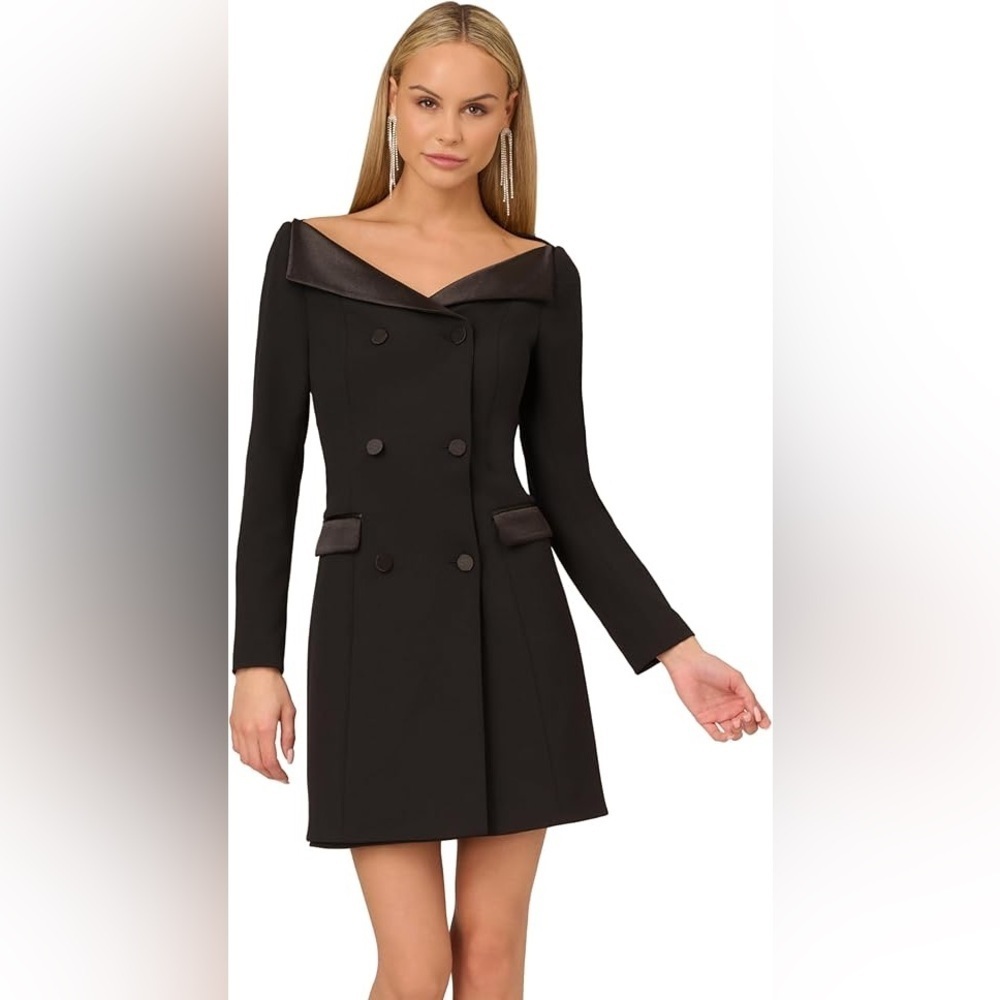 ADRIANNA PAPELL Tuxedo Dress in Black Satin Details Size 14W NWT - Picture 2 of 4